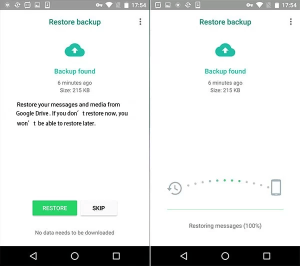 restore the backup from Google