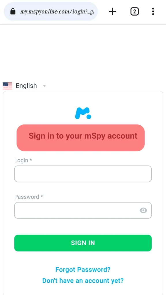 Log In mSpy