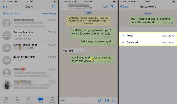 see the exact time your message was delivered and read