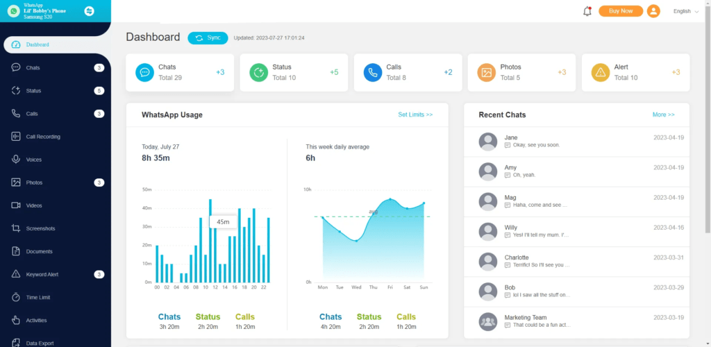 KidsGuard Pro dashboard