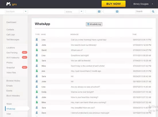 mSpy dashboard