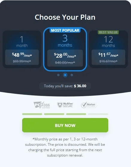 Select a subscription plan