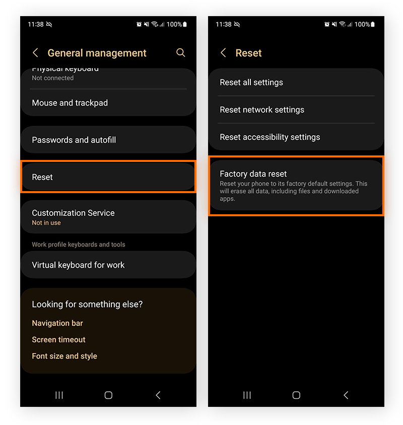 Tap on "Reset," and then select "Factory Data Reset."