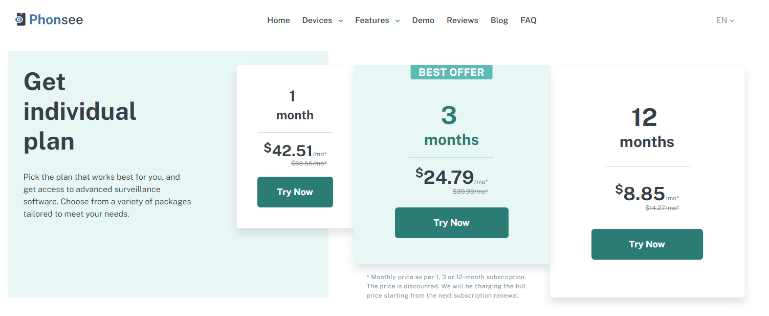 Phonsee Review: pricing plans