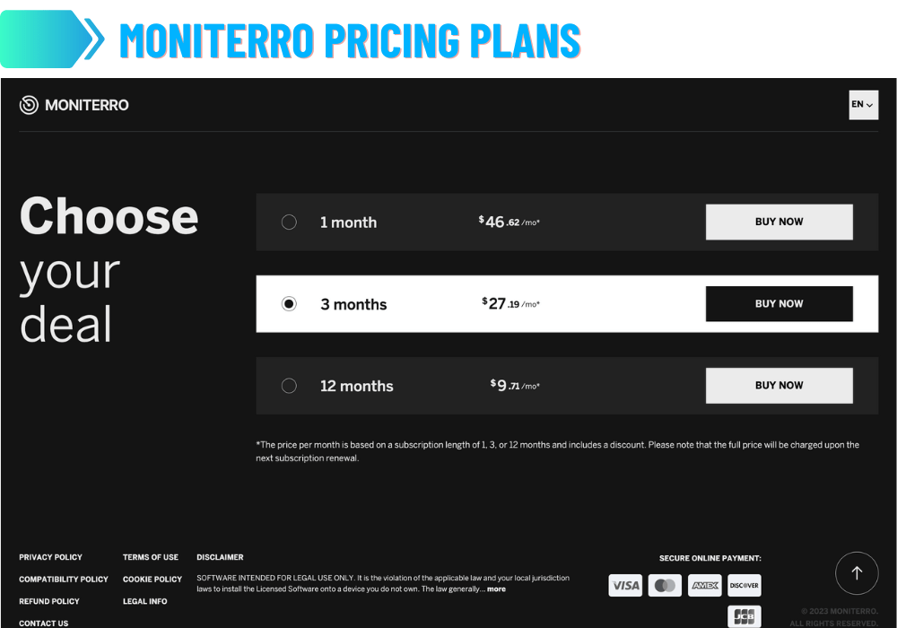 Moniterro Prices and Plans